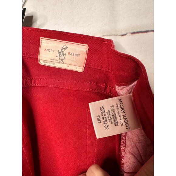Angry Rabbit Burgundy Crimson Red Stretchy Soft Jeans Skinny Tapered Leg Sz 28/7 - Picture 3 of 12